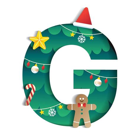 Letter G Alphabet Font Cute Merry Christmas Concept Gingerbread Man Candy Cane Star Christmas ...