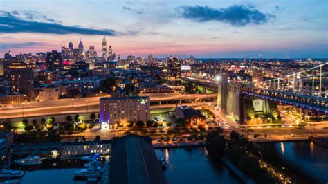 Philadelphia Skyline Night Aerial View Stock Photos, Pictures & Royalty ...