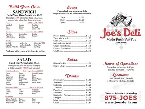 Joe's Deli menu in Williamsville, New York, USA