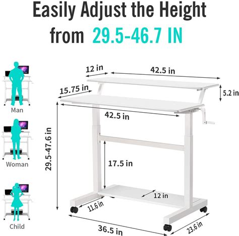 UNICOO – Crank Adjustable Height Standing Desk, 2 Tier Adjustable Sit to Stand up Desk, Mobile ...