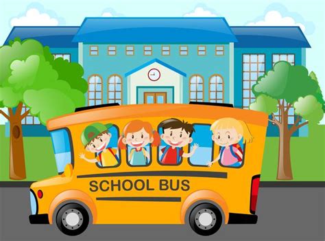 Children riding school bus to school 414575 Vector Art at Vecteezy