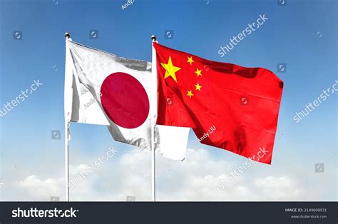 Chinese Flag Japanese Flag Blue Sky Stock Photo 2149698931 | Shutterstock