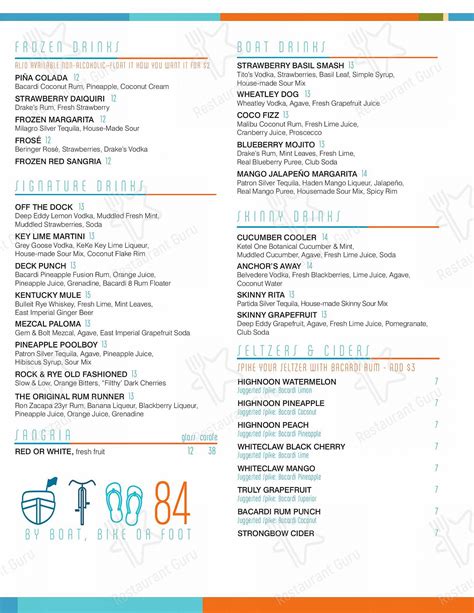 Menu at Deck 84 pub & bar, Delray Beach