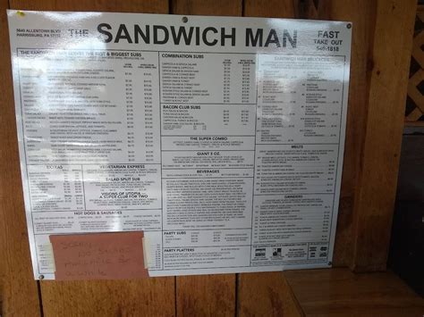 Menu at Sandwich Man restaurant, Paxtonia, Allentown Blvd