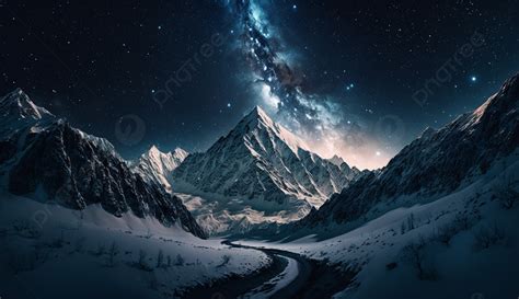 Snow Mountain Night Starry Sky Beautiful Background, Snow Mountain ...