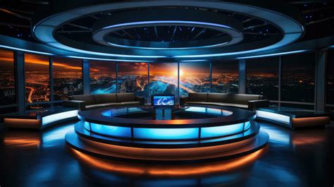 Modern television studio for world breaking news with equipment for ...