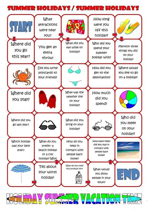 Board Game: Summer Holiday - English ESL Worksheets for distance learning and physical ...