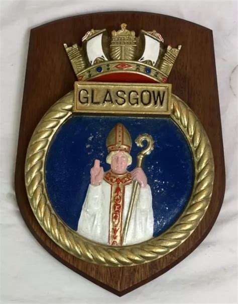 VINTAGE HMS GLASGOW Badge, Tampion, Crest, Royal Navy, D88, Type 42 ...