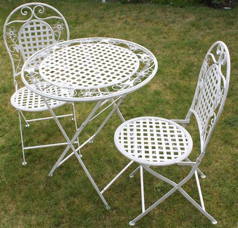 WHITE FLORAL OUTDOOR FOLDING METAL ROUND TABLE AND CHAIRS GARDEN PATIO FURNITURE | eBay