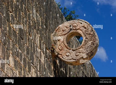 Goal at ball game court, Mayan ruins of Chichen Itza, Mayan Riviera Stock Photo, Royalty Free ...