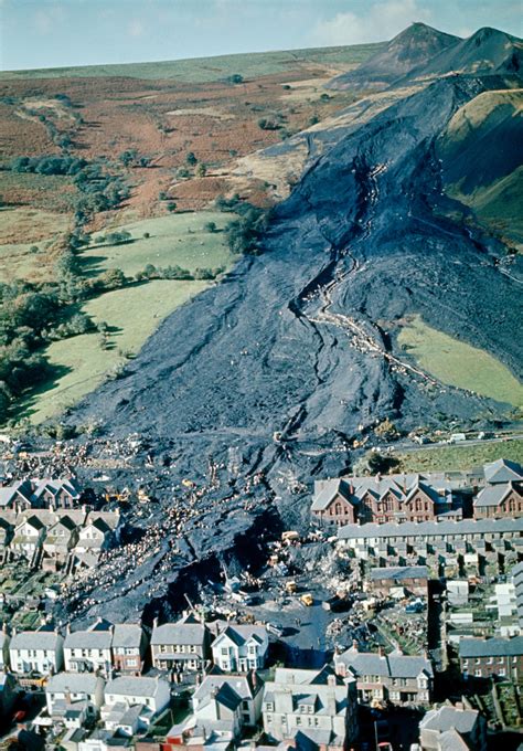 Aberfan Disaster 1966. An 111ft high coal mining spoil tip collapsed after heavy rain and the ...