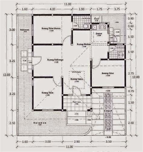 Gambar Denah Rumah Sederhana 1 Lantai 3 Kamar Tidur | Desain Rumah Idaman Minimalis