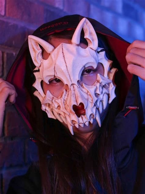 Therian Wolf Skull Mask Black / White / Luminous Resin Mask - Etsy Ireland