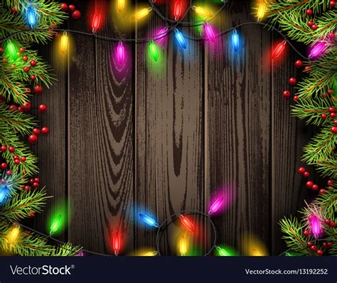 Wooden background with christmas lights Royalty Free Vector