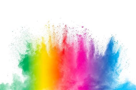 Colorful powder explosion on white background. Abstract pastel color dust particles splash stock ...