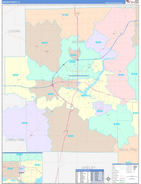 Macon County, IL Wall Map Color Cast Style by MarketMAPS - MapSales