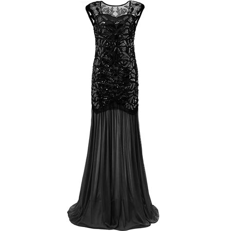 XZNGL Plus Size Maxi Dress for Women S 1920S Black Sequin Gatsby Maxi ...