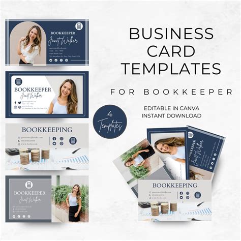 Bookkeeper Business Cards Canva Templates Editable Printable Instant ...