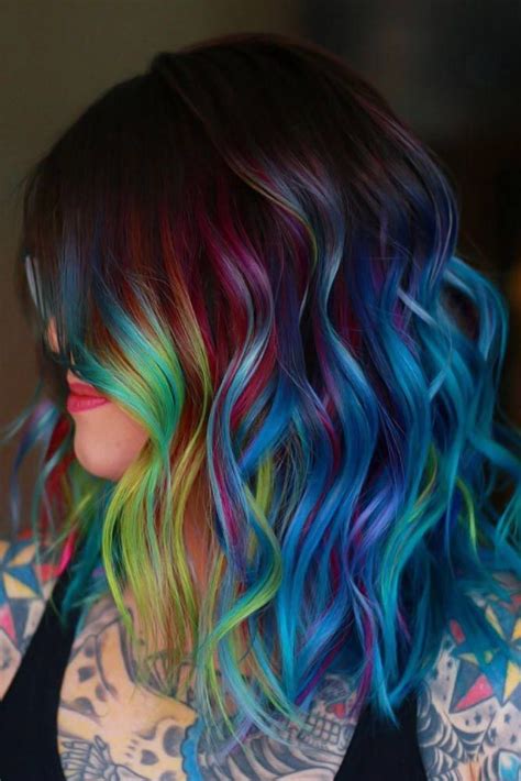 Rainbow Hair Streaks With Black Hair