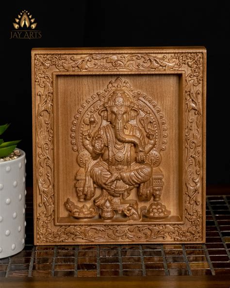 Ganesh Wood Carving 8" - Ganesh Wood Wall Panel – JayArts.com