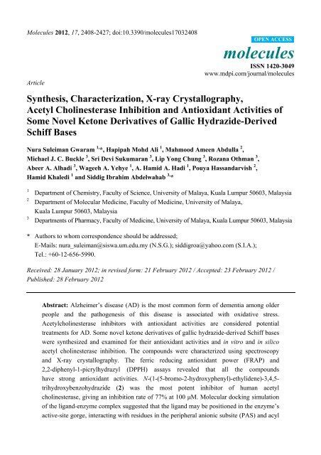 Synthesis, Characterization, X-ray Crystallography, Acetyl ...