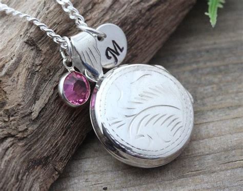 Round Lockets Necklace Personalized initial & birthstone, Solid Sterling silver lockets ...