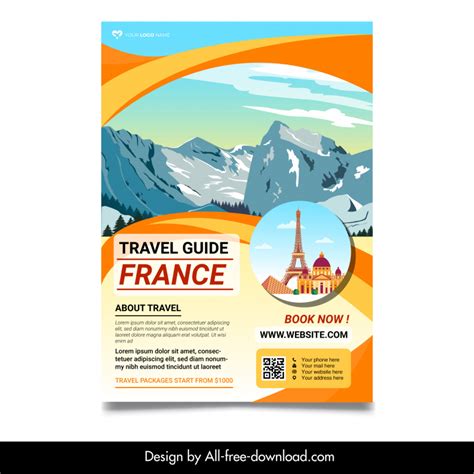 France travel guide flyer template mountain scene architectural landmark sketch Vectors images ...