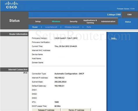 Linksys E900 Screenshot Router Status