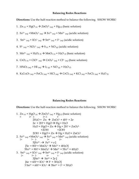 Balancing Redox Reactions Directions: Use the half-reaction ...