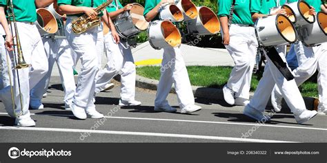 Marching Band Uniform Performing Parade Outdoors — Stock Photo ...