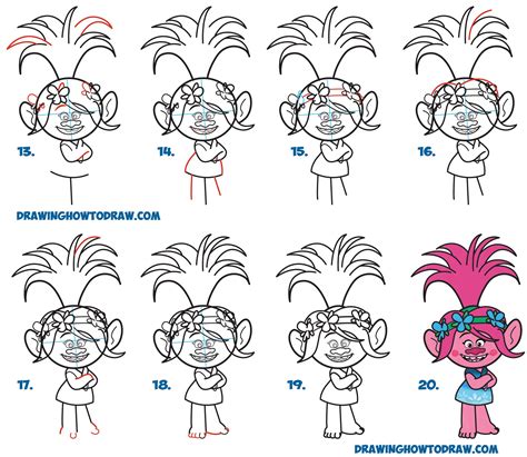 Learn how to draw the Pink Troll Poppy from the Trolls Movie in Easy Steps Drawing Lesson for ...