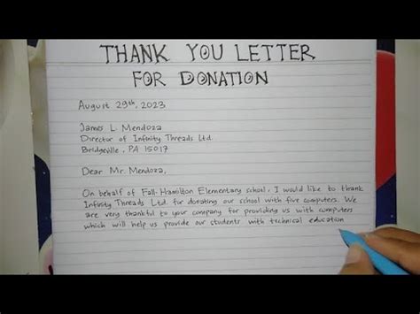 How to Write A Thank You Letter for Donation Step by Step | Writing Practices - YouTube