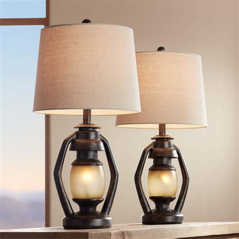 Horace Brown Rustic Western Miner Night Light Table Lamps Set of 2 ...