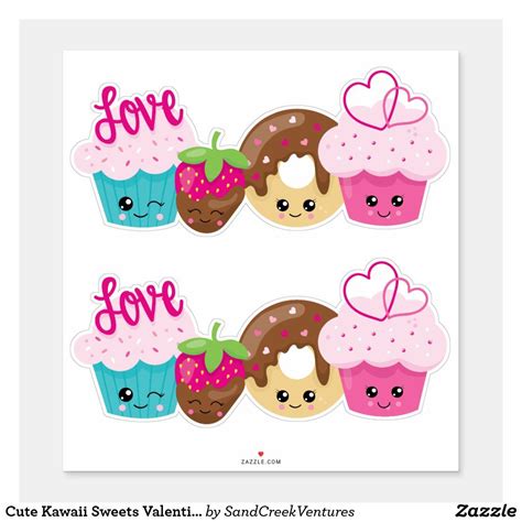 Cute Kawaii Sweets Valentine Sticker | Zazzle | Kawaii sweets ...