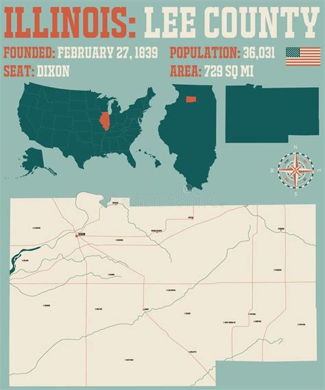 Map of Lee County in Illinois Stock Vector - Illustration of nation, colors: 236280929