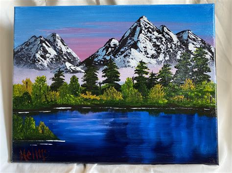 Mountain Lake Painting Bob Ross Style Mountain Art | Etsy