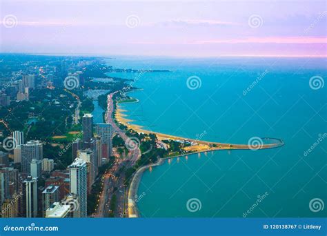 Chicago and Lake Michigan at Sunset Stock Image - Image of illinois, states: 120138767