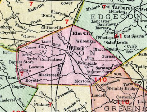 Wilson County, North Carolina, 1911, Map, Rand McNally, Wilson City, Elm City, Stantonsburg ...