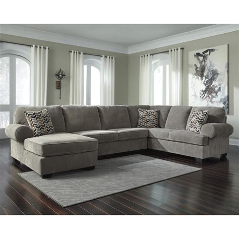 Flash Furniture Signature Design by Ashley Jinllingsly 3-Piece RAF Sofa Sectional in Gray ...