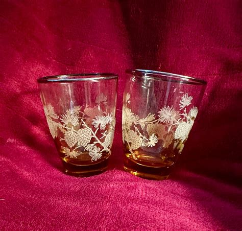 3.5 Glasses Amber Embossed White Pine Cones Pair - Etsy