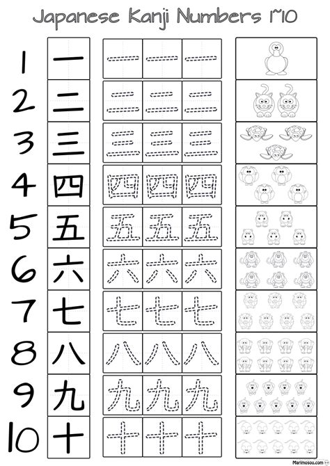 Numbers Kanji Writing Practice • Marimosou