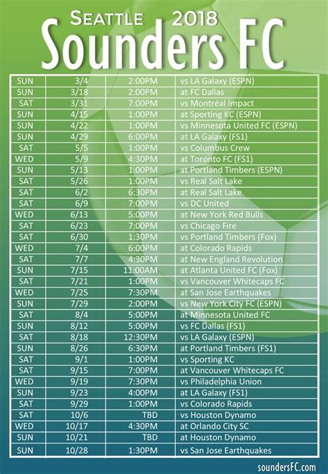 Sounders FC 2018 Schedule - Urban Marco