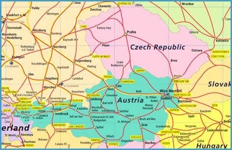 Map Of Czech Republic And Austria - TravelsFinders.Com