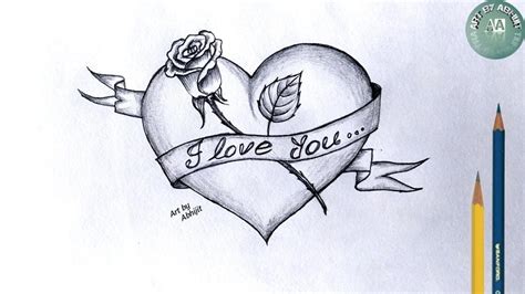 How to Draw Love Heart ♥️ with Rose // Love Heart Drawing @ArtbyAbhijit - YouTube