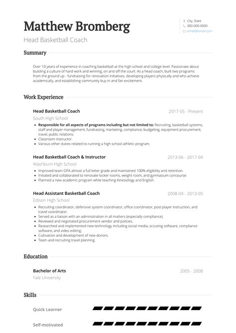 Head Coach - Resume Samples and Templates | VisualCV