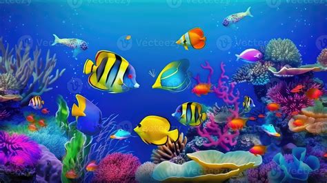 Animals of the underwater sea world. Ecosystem. Colorful tropical fish ...