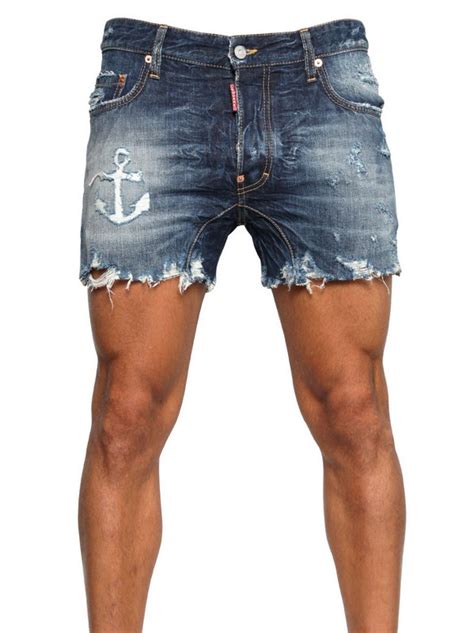 DSquared² Anchor Distressed Denim Shorts in Blue for Men - Lyst