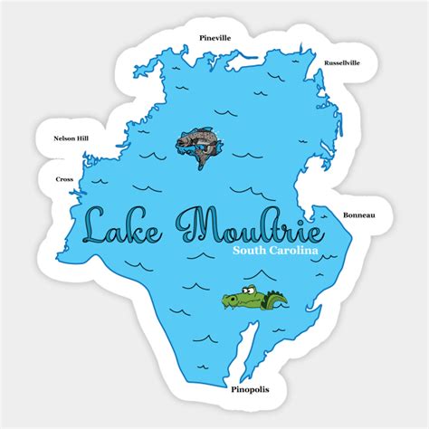 Lake Moultrie, SC Map - Lake - Sticker | TeePublic