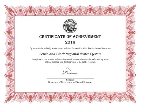 CERTIFICATE of ACHIEVEMENT RECEIVED FROM SD DENR - Lewis and Clark ...