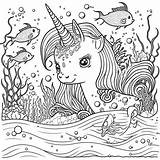 Premium Photo  A coloring Page With unicorn And fish In The Ocean sketch template